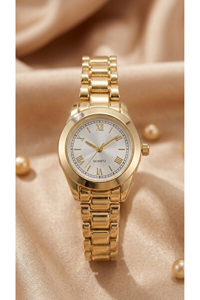The Watch Rollys Women's Steel Watch Gold Color Round Case Silver Dial Vintag...