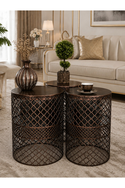 VENON Home Metal Modern Sehpa 3.lü Takım (250x480)+(300x480)+(350x480) Siyah ...