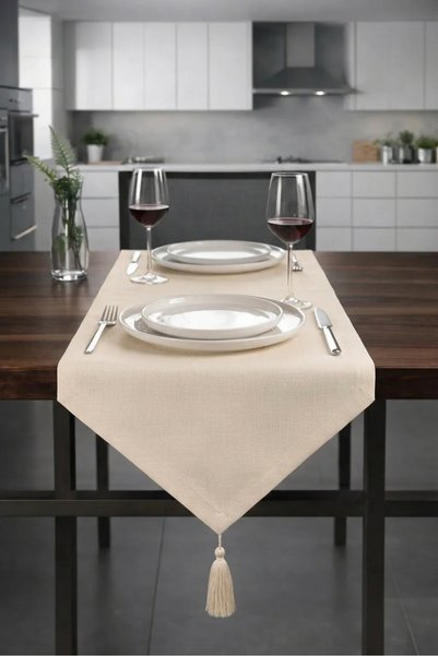 Econice Cream Color Duck Linen Decorative Runner 40 X 140 cm