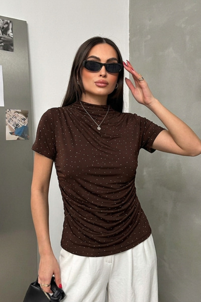 spirituel Tricou de damă cu mânecă scurtă, cu aplicații de strasuri, din țesă...