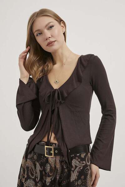 Arma Life Armalife 6865 front ruffled lace-up sleeve bell sleeve flexible wom...