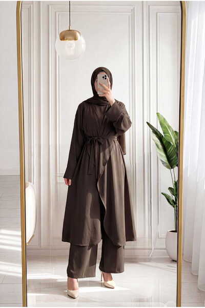 MİHRA STORE Elifgül Belted 3-Piece Trouser Suit with Slits at the Cuffs - Eu3...