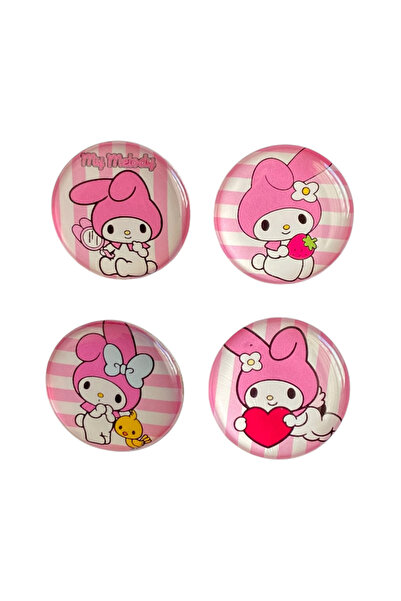 Yaya Dizayn My Melody Temalı 4'lü Parlak Baskılı Metal Rozet Seti