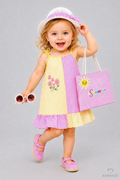 BABYDEN'S Girl's Beach Dress with Hat and Beach Bag Baby Girl Summer Set Stri...