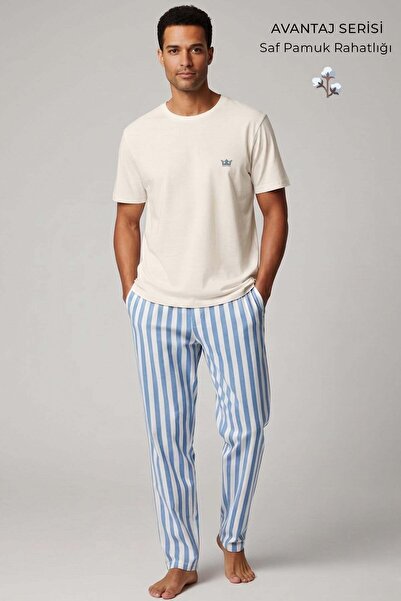 Aytuğ&Mısırlı Cotton Short Sleeve Pajama Set White-Blue