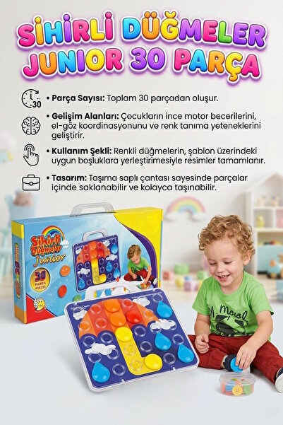 Tıfıl Toys Sihirli Düğmeler Junior - 30 Parça Eğitici Düğme Yerleştirme Oyunu...