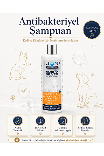 Cleapet Nano Gümüş Arindirici Koruyucu Şampuan, Kedi & Köpek Derin Hijyen, Pa...