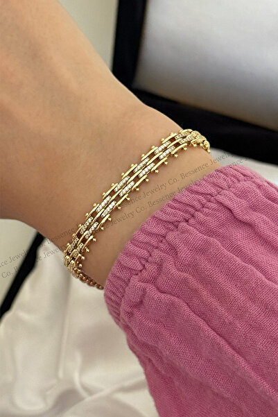 BESSENCE JEWELRY CO. Xuping 14K Gold Stick Çubuk Model Çelik Bileklik, 19 CM