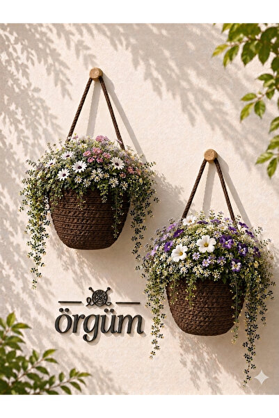 ÖRGÜM Coș decorativ mini ghiveci cu flori din 2 piese 12x10 cm PLANTELE ȘI UG...