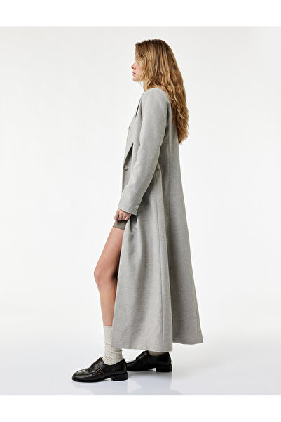 Koton Buttoned Long Sleeve Extra Long Blazer Jacket with Pockets