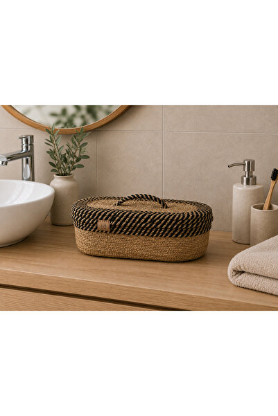 Efuliz Home Jute Wicker Oval Covered Basket Organizer Decorative Basket Handm...