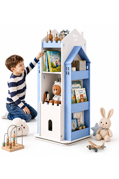 eGROW Biblioteca rotativa pentru carti eGROW®, 8 polite, model castel, lemn/P...