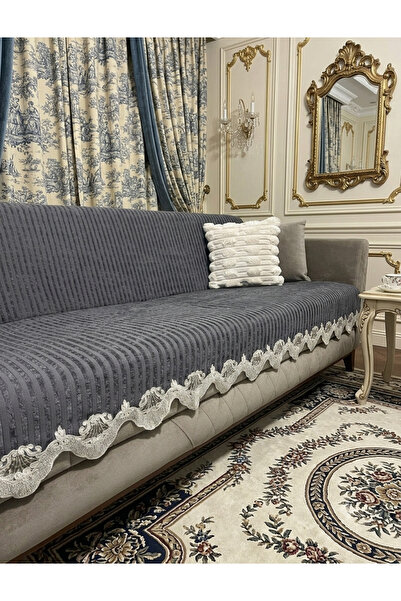 DAHABELLA LUXE HOME Velvet Lace Sofa Cover - Protective and Non-Slip Base wit...