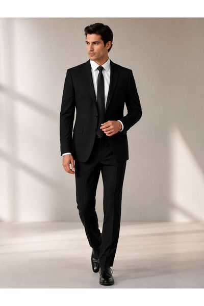 Greneric Men's Double-Breasted Black Suit - Men's Jacket and Trousers