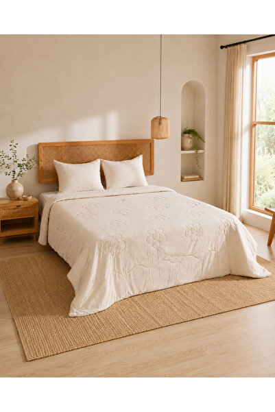 UYKUPEREST Bloomy Beige Thin Quilted Sleeping Set Single 180X235 1 Pillow Mat...