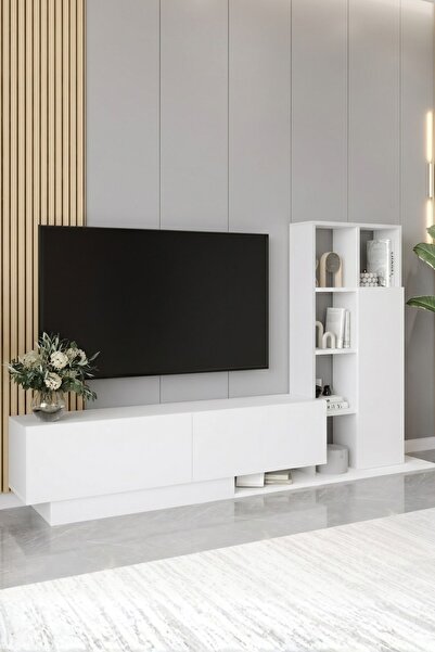 Yurupa Forte Tv Ünitesi Kapaklı Kitaplık Raf Beyaz FOR1-W