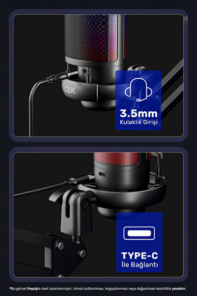 CONOCER RGB Gaming USB Mikrofon Tripodlu ve Masa Standlı Oyuncu ve Youtuber İçin Profesyonel Yayın Mikrofonu