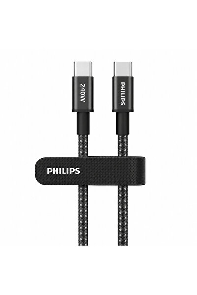 Philips DLC7030C/00 240W USB-C to USB-C Örgülü Şarj Kablosu, Siyah, 1 Metre