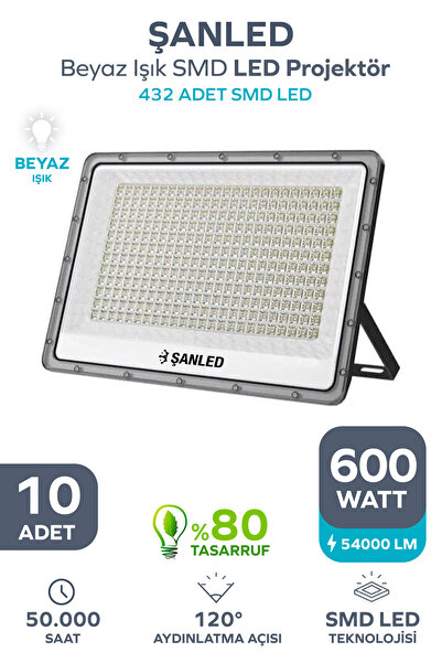 ŞANLED 600W 50.000 Lümen 6500K Beyaz Işık Smd LED Projektör-1 -2-4-5-8-10 Adet