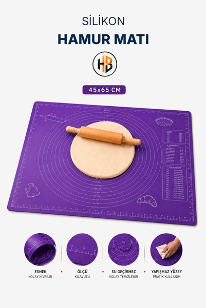 HOBİLON Büyük Boy 45x65 Cm Hamur Açma Matı - Kolay Yıkanabilir Pasta Börek Pizza Hamur Altlığı