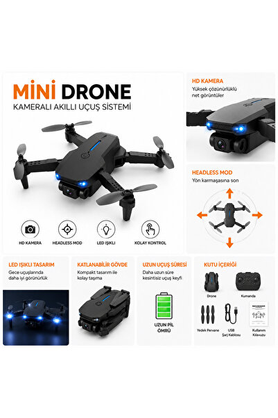 ÖZDELMARKT Mini Drone Kameralı HD Çekim Headless Mod LED Işıklı Akıllı Uçuş S...