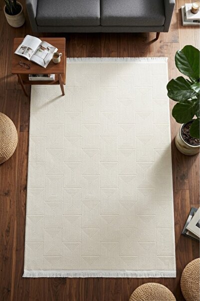 Merinos Vista Beyaz Renk %100 Akrilik Geometrik Desen Yumuşak Dokulu Salon Ot...
