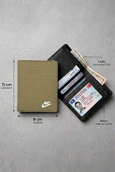 Nike Unisex Khaki Sports Wallet with Card Holder Compact Design 11X9 cm