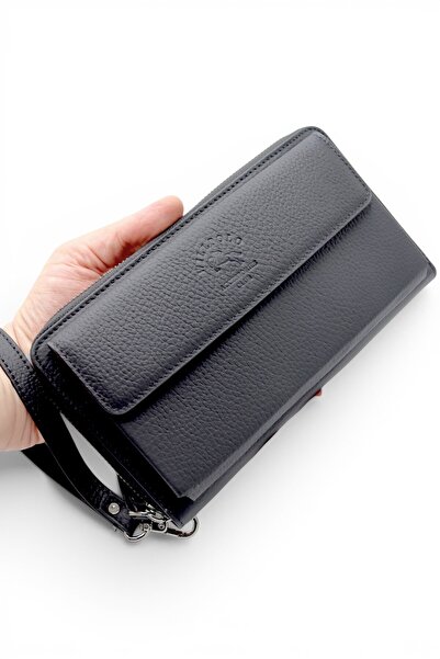 Black Luxury Handbag Portfolio Wallet with Genuine Leather Phone Compartment