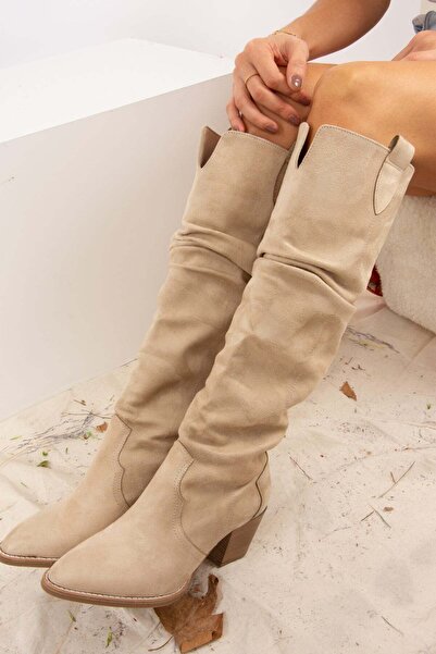 Fox Shoes Vizon Süet Kadın Çizme J404040102