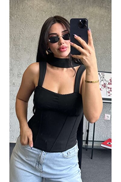 Lovely butik Γυναικεία Μπλούζα Κορσέ με Φουλάρι Premium