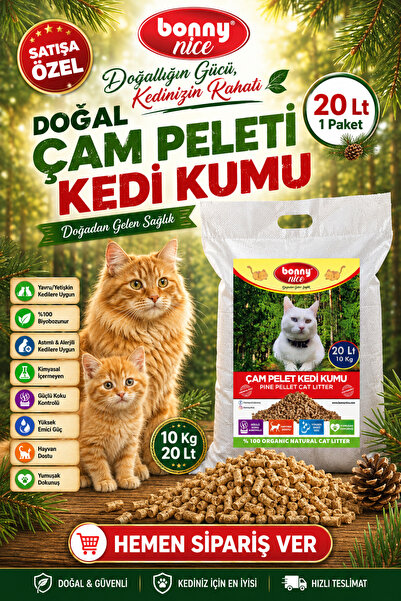 Bonny Nice Doğal Çam Peleti Kedi Kumu 10 Kg 20 Lt (1 Adet)