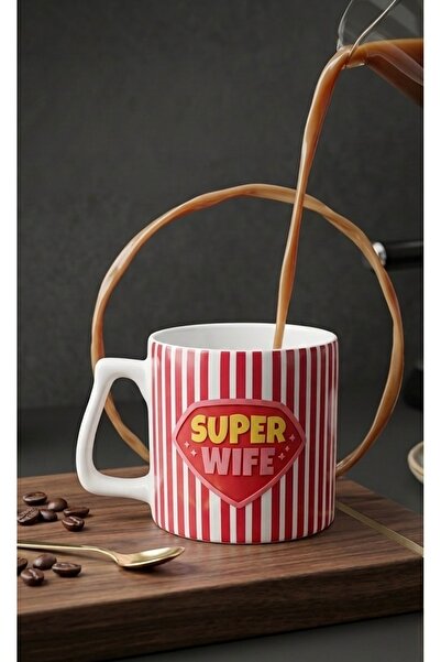 Eylül Design Super Wife Pink Mug Cup Gift for Wife and Lover Luxury Mug Coffe...