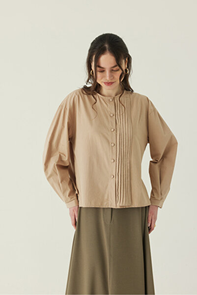 ZÜLAYS Ribbed Low Sleeve Shirt Beige
