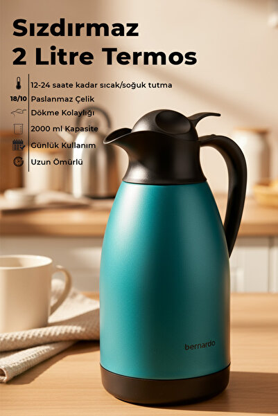 Bernardo Grandio Stainless Steel Thermos Turquoise 2 Liter