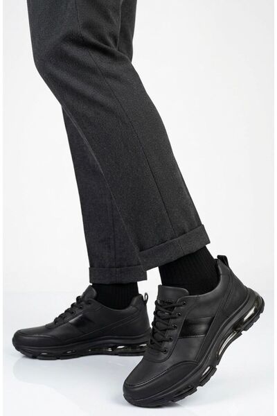 ATA AYAKKABI Men's Black Lace-Up Genuine Leather Casual Shoes Comfortable Ort...