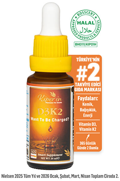 Kiperin D3K2 | Vitamin D3 (1000 IU) & K2 (25mcg) | Kaliteli İçerik | Pureness...