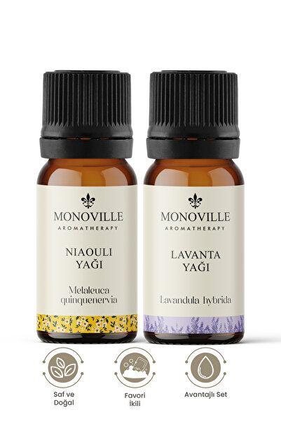 Monoville Nioli Yağı 10 ml, Lavanta Yağı 10 ml 2'li Set Saf ve Doğal (Niaouli...