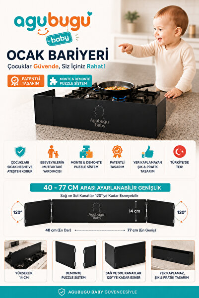 AGUBUGU BABY Genişleyebilen Ocak Bariyeri - Siyah
