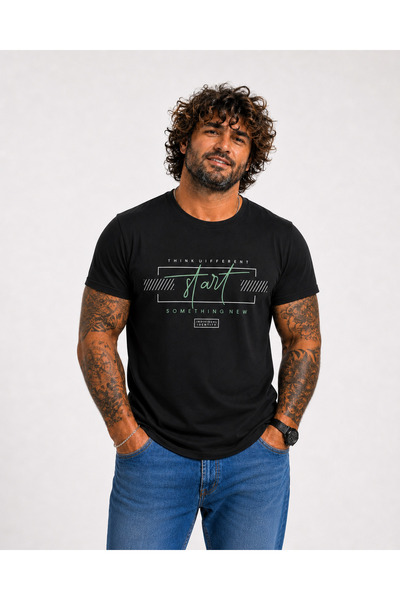 Starbattal Men's Oversized Crew Neck T-Shirt Start 26136 Black