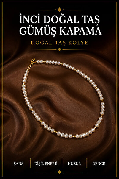 OSMANLI DEĞERLİ TAŞ Inci Doğal Taş Gümüş Kapama Kolye (3CM UZATMA İLE BİRLİKTE)