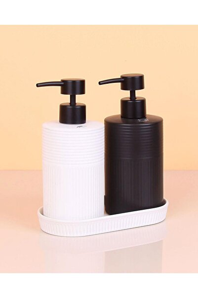 ALBETTO 2 li Stonware Seramik Sıvı Sabunluk 400ml + 400ml Tepsili
