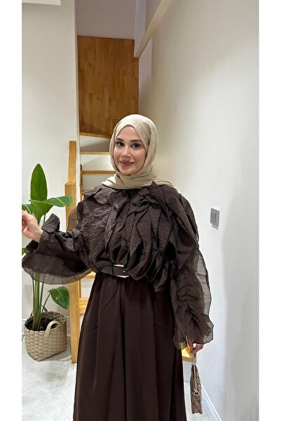 Butik Kadın Fırfırlı Astarlı Yazlık Şifon Saten Yeşil Bluz