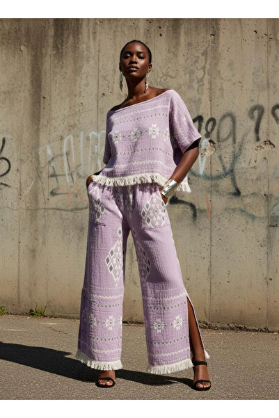 su koleksiyon tekstil Nomadic Bohemia Style Cotton Blouse and Pants Set