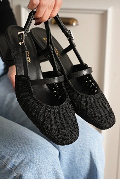 DefHeel'e Women's Sandals Short Thick Heeled Knitted Shoes Mary Jane