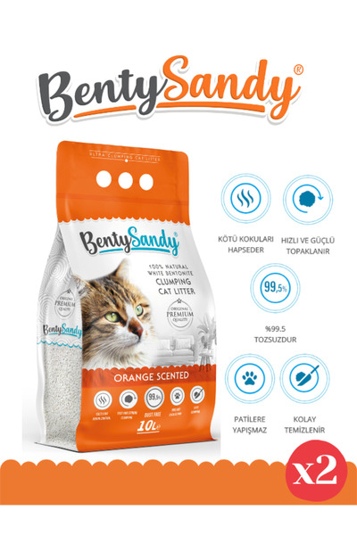 BentySandy Portakal Kokulu Topaklanan Ince Taneli Kedi Kumu 10lx2