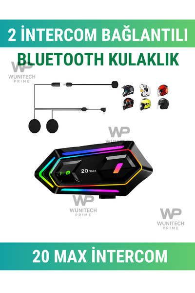 WUNİT 20MAX Telsiz Özellikli İki Kişi Bağlantılı Rgb Bluetooth İntercom Kask ...