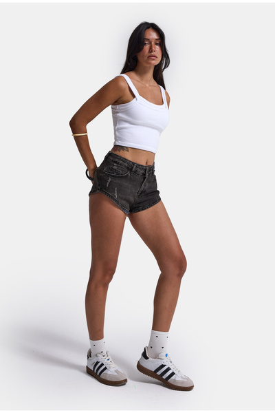it's basic Kadın Koyu Füme 11s6-1 Süper Mini %100 Koton Denim Şort