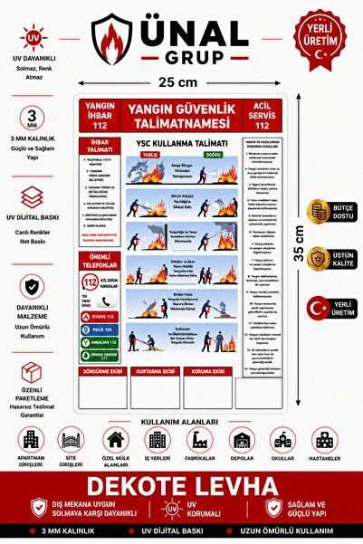 ünalgrup Yangın Söndürme Cihazı Kullanma Talimatı Ikaz Levhası 25*35 Cm