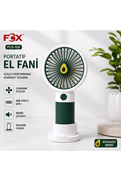fcx -100 USB Type-C Şarjlı Mini El Fanı | Meyveli Tasarım | 3 Kademeli Sessiz...