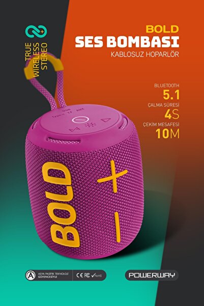 POWERWAY Bold Eflatun Taşınabilir Ses Bombası Kablosuz Bluetooth Hoparlör Spe...